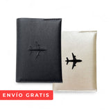 KIT PORTA PASAPORTES HOMBRE NEGRO + CHAMPAÑA