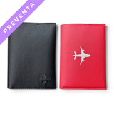 KIT PORTA PASAPORTES HOMBRE NEGRO + ROJO
