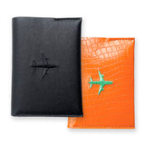 KIT PORTA PASAPORTES HOMBRE NEGRO + NARANJA COCODRILO